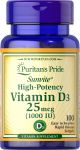 Puritan's Pride Vitamine D3 25 mcg 1000 IU 100 Softgels 15605