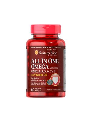 Puritan's Pride All In One Omega 3, 5, 6, 7 & 9 witih Vitamin D3 60 Softgels 50073