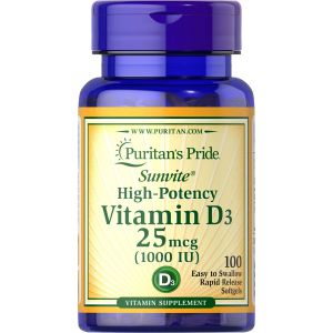 Puritan's Pride Vitamine D3 25 mcg 1000 IU 100 Softgels 15605